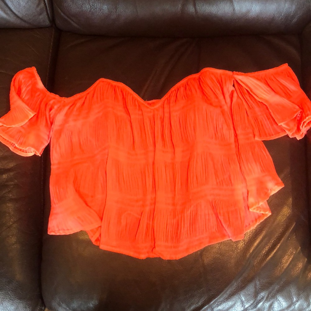 Neon Coral Off the Shoulder Crop Top
